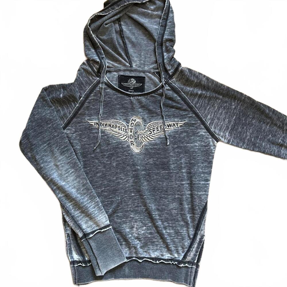 Indianapolis Motor Speedway women's distressed raw hem hoodie sweatshirt small